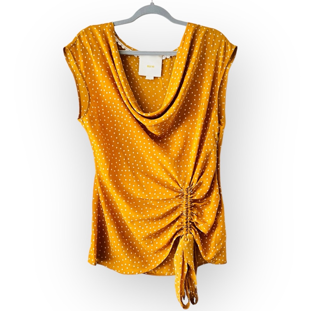 Anthropologie Maeve 100% Silk Polka Dot Top With Scoop Neckline Size 8